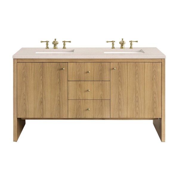 James Martin Vanities Hudson 60in Double Vanity, Light Natural Oak w/ 3 CM Eternal Marfil Top 435-V60D-LNO-3EMR - main